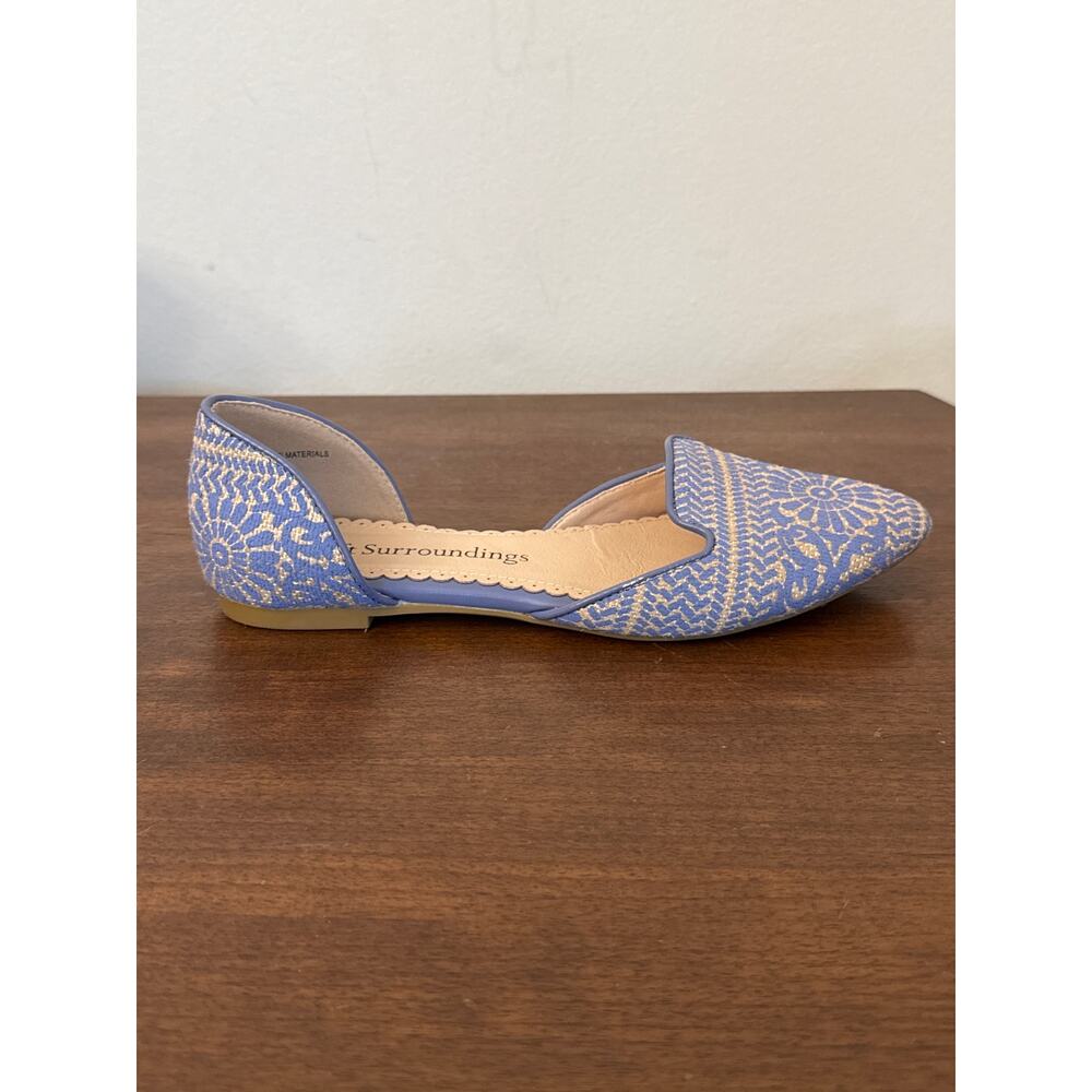 Soft Surroundings Amelia D'Orsay Boho Tribal Blue Tan Summer Flat Size 7 - Picture 2 of 8